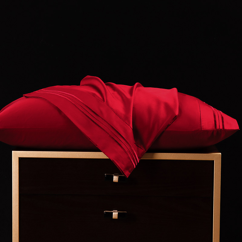枕套 长绒棉枕套 60支贡缎枕套 绣花长绒棉枕头套2021新品 48cmX74cm 岁月红