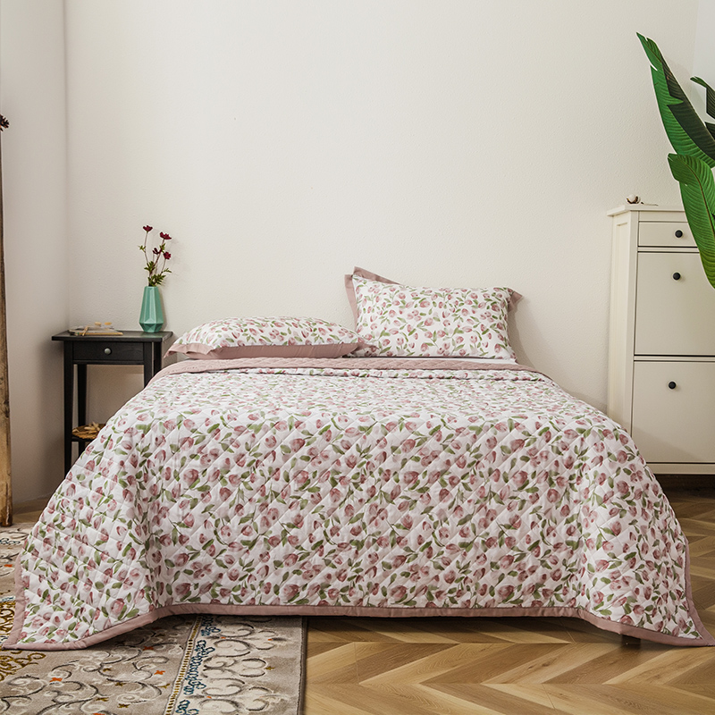 2026新款50s莱赛尔天丝床盖被美式对角款四件套 郁金香