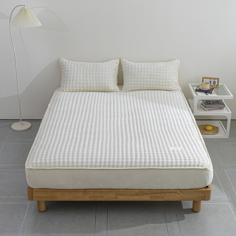 2025新款泡泡牛奶绒床笠 米白