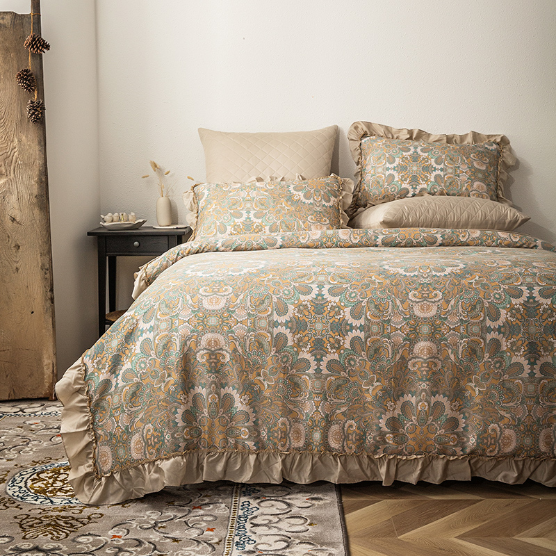 2026新款50s莱赛尔天丝法式花边款法式飞边床盖四件套 繁花