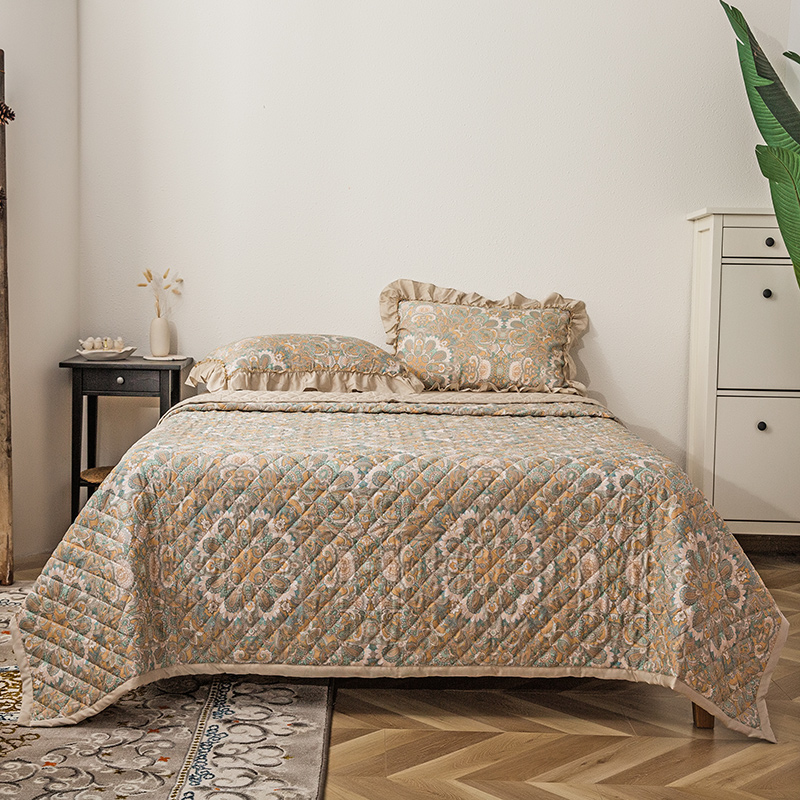 2026新款50s莱赛尔天丝床盖被法式飞边款四件套 繁花