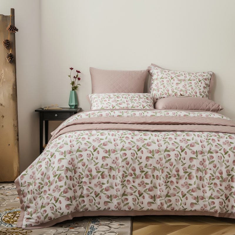 2026新款50s莱赛尔天丝套件美式对角款床盖多件套 郁金香