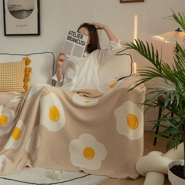 2022新款ins风半边绒针织毛毯全棉毯--太阳蛋、郁金香系列