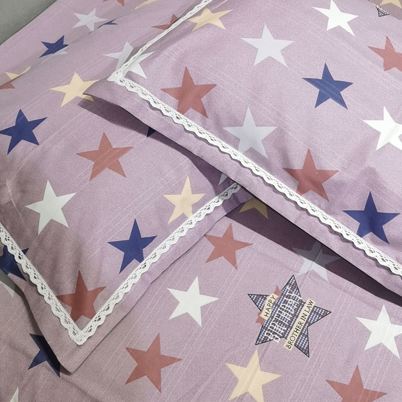 2022新款三枚缎卡细纱纯棉帆布凉席单枕套（花边款） 枕套/对 紫色星空