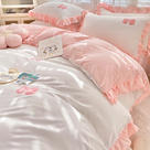 2022春夏新款韩式公主风水洗棉四件套ins少女心床单被套三件套床上用品 1.2m床单三件套 初恋-粉白