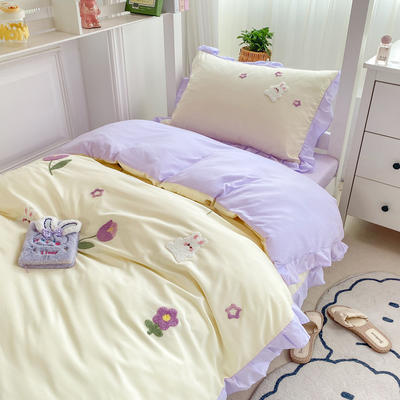 2023新款韩版学生宿舍三件套水洗棉被套床上用品 1.0m床单三件套 郁金香-奶黄紫