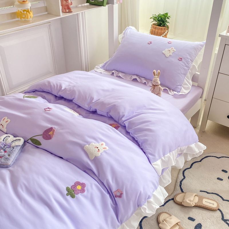2024新款韩版学生宿舍三件套水洗棉被套床上用品 0.9m床单三件套 郁金香-紫