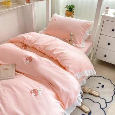 2023新款韩版学生宿舍三件套水洗棉被套床上用品 1.0m床单三件套 蘑菇兔-粉