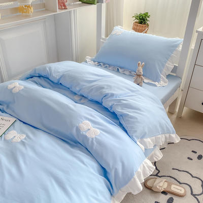 2023新款韩版学生宿舍三件套水洗棉被套床上用品 1.0m床单三件套 蝴蝶结-蓝
