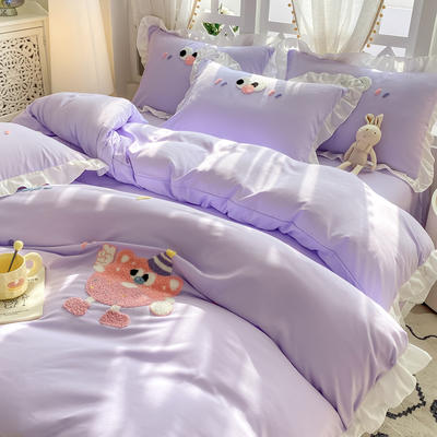 2024春夏新款可爱卡通风水洗棉毛巾绣四件套床上用品（专版花型） 1.5m床单被套180*220 甜品派对-紫