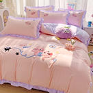 2024新款水洗棉毛巾绣四件套床上用品顽皮猫系列（专版花型） 1.2m床单三件套 顽皮猫-粉紫