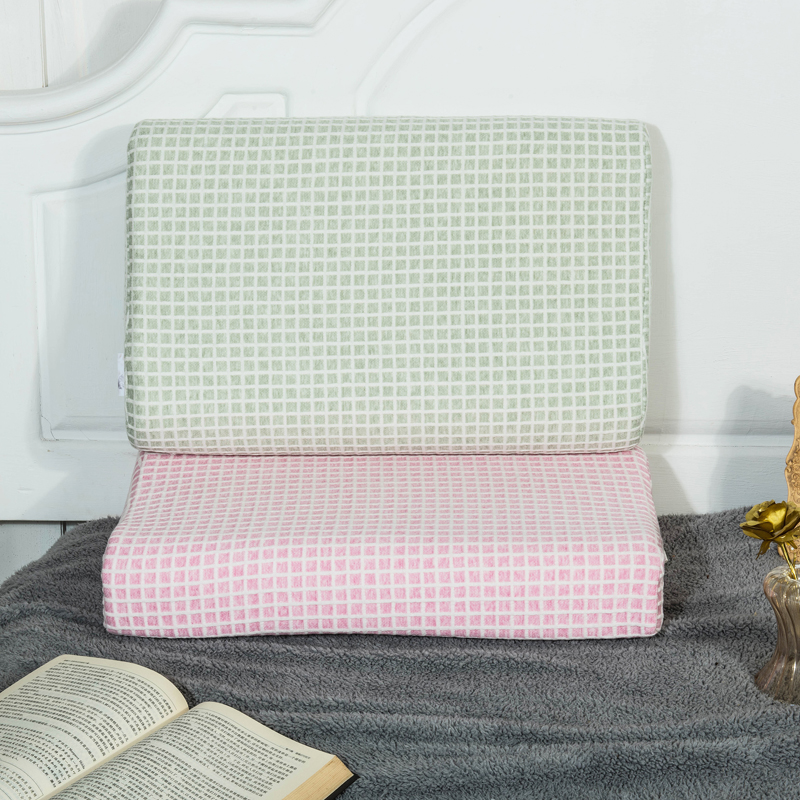 2021新款天然乳胶枕头全棉针织方格成人款乳胶枕 曲线款60*40方格绿