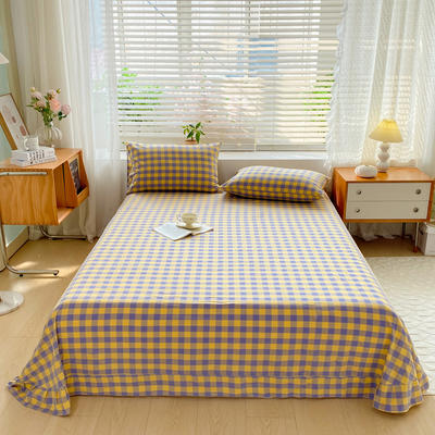 2024新款全棉色织水洗棉床单单件家用学生宿舍床单 160cmx230cm床单 爱丽丝