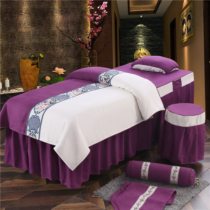 2020新款美容床罩套件--百里挑一A款 60*180方头床罩五件套 紫色