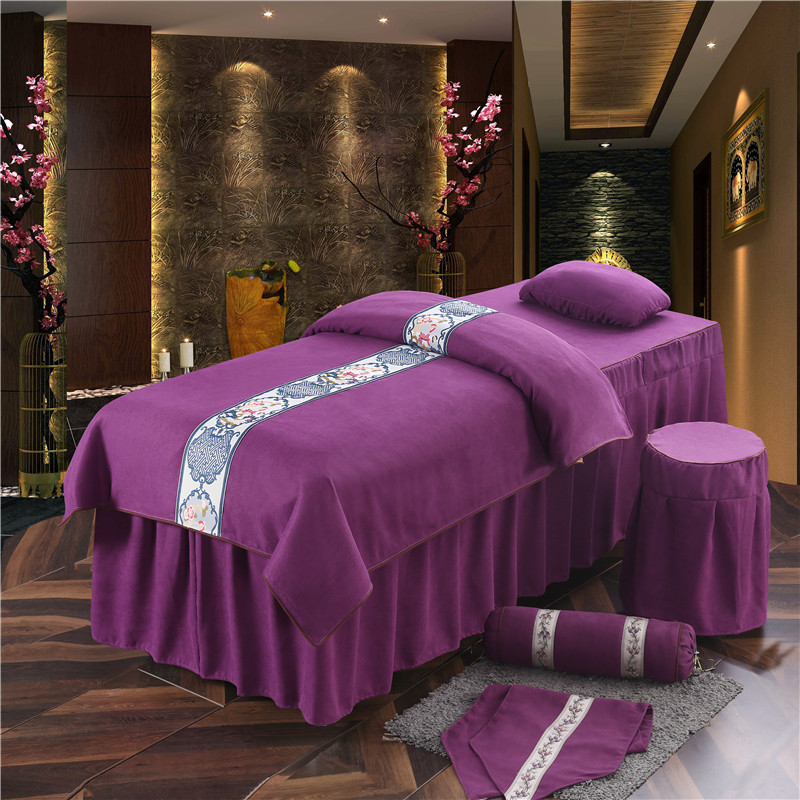 2020新款美容床罩套件--百里挑一B款 60*180方头床罩四件套 紫色