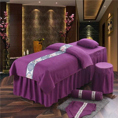 2020新款美容床罩套件--百里挑一B款 60*180方头床罩四件套 紫色