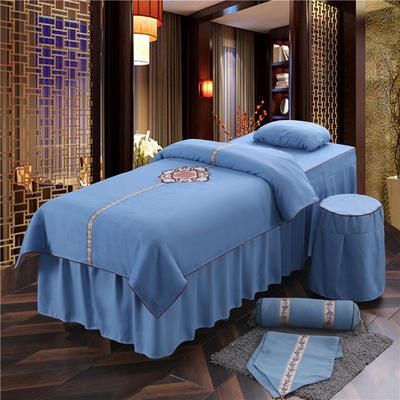 2020新款美容床罩套件--国色天香B款 60*180方头床罩五件套 蓝色
