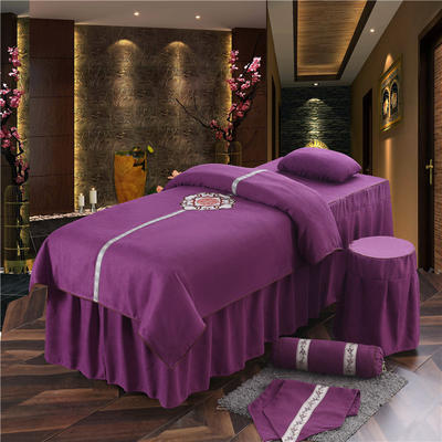 2020新款美容床罩套件--国色天香B款 60*180方头床罩五件套 紫色