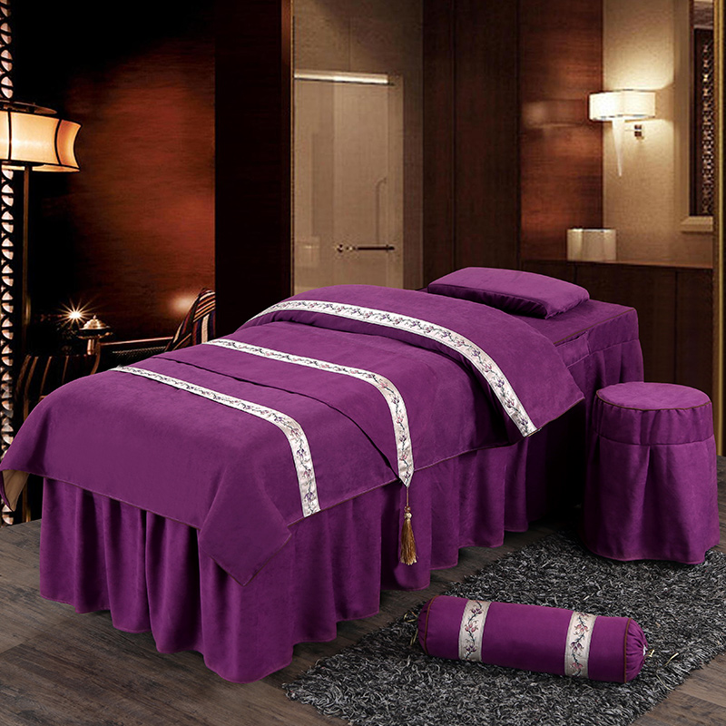 2020新款美容床罩--花前月下 60*180方头床罩五件套 魅紫