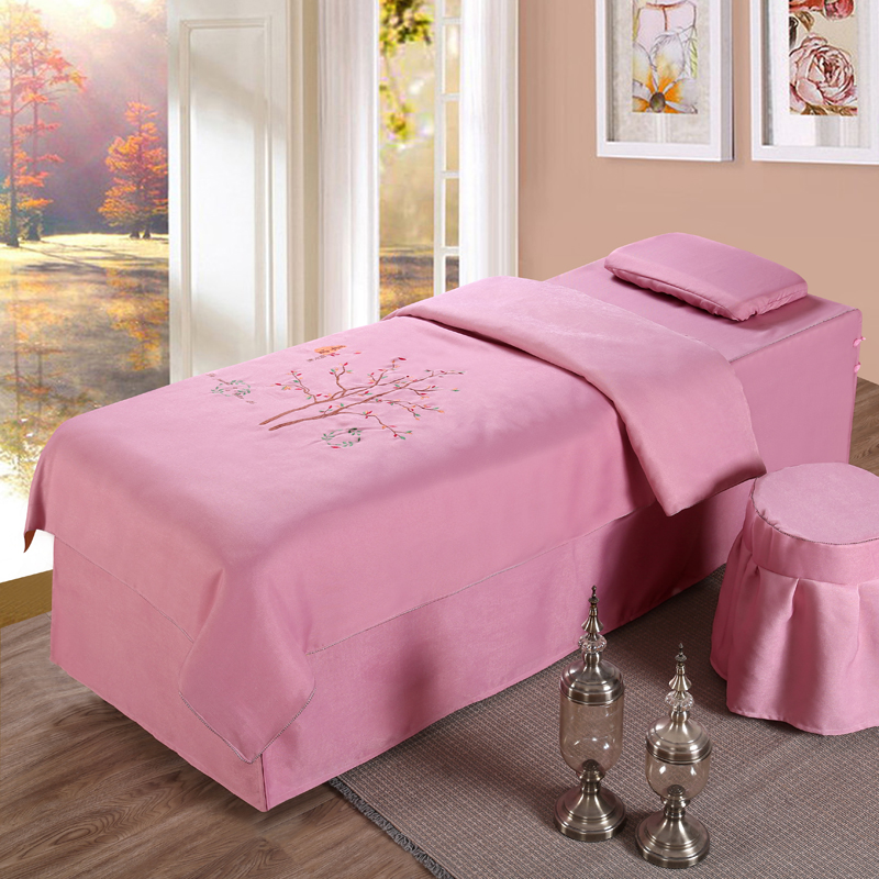 2020新款美容床罩--锦上添花 60*180圆头床罩四件套 粉色