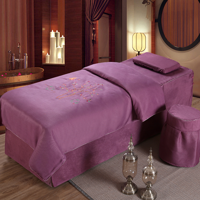 2020新款美容床罩--锦上添花 60*180圆头床罩四件套 紫色