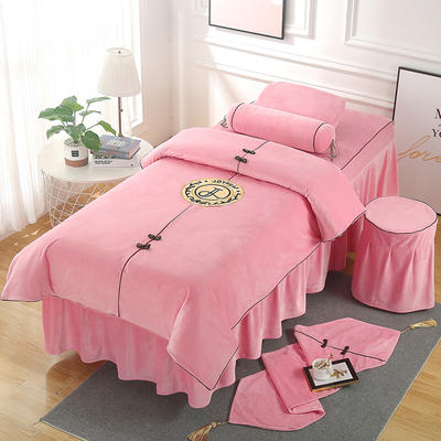 2021新款水晶绒美容床罩套件--雅致系列 60*180方头床罩四件套 粉色