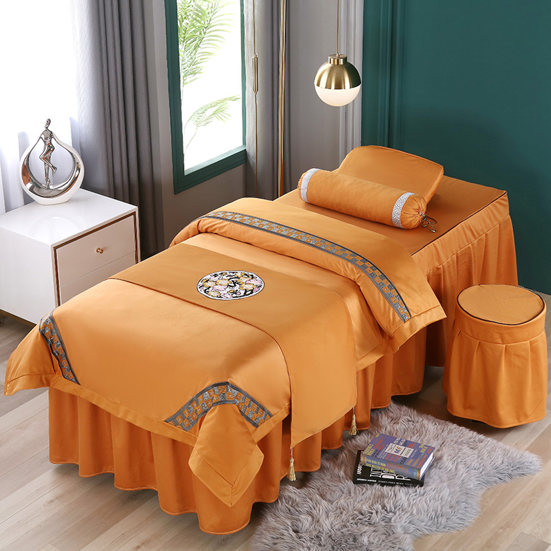 2021新款欧洲尼美容床罩--盛夏光年系列 60*180方头床罩四件套 盛夏光年-橙色