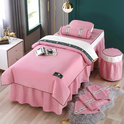 2021新款雪芙妮美容床罩--雏菊花语系列 60*180方头床罩四件套 雏菊花语-粉色