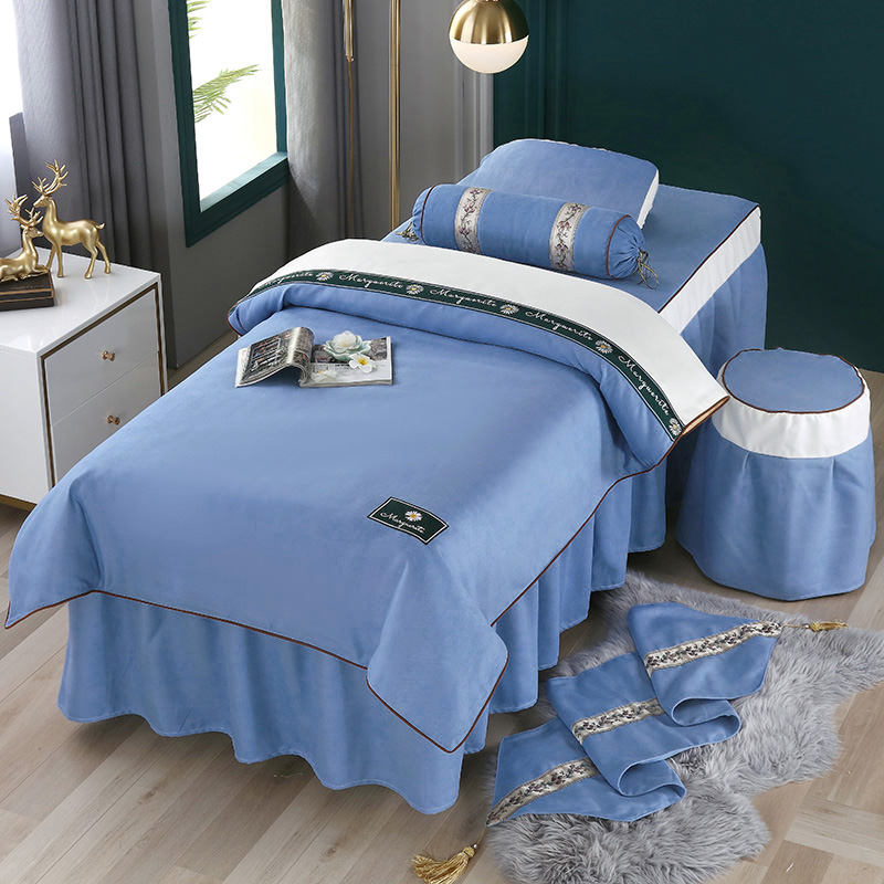 2021新款雪芙妮美容床罩--雏菊花语系列 60*180方头床罩四件套 雏菊花语-蓝色