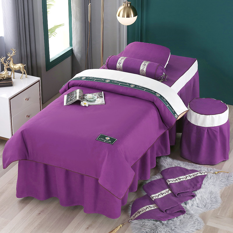 2021新款雪芙妮美容床罩--雏菊花语系列 60*180方头床罩四件套 雏菊花语-紫色