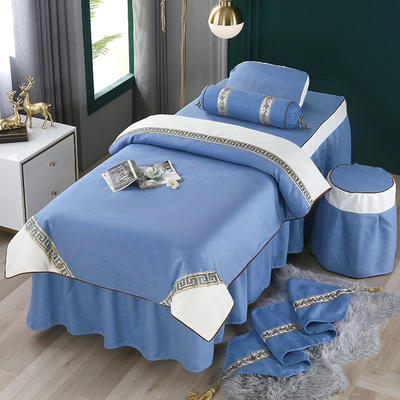2021新款雪芙妮美容床罩--古色古香系列 60*180方头床罩四件套 古色古香-蓝