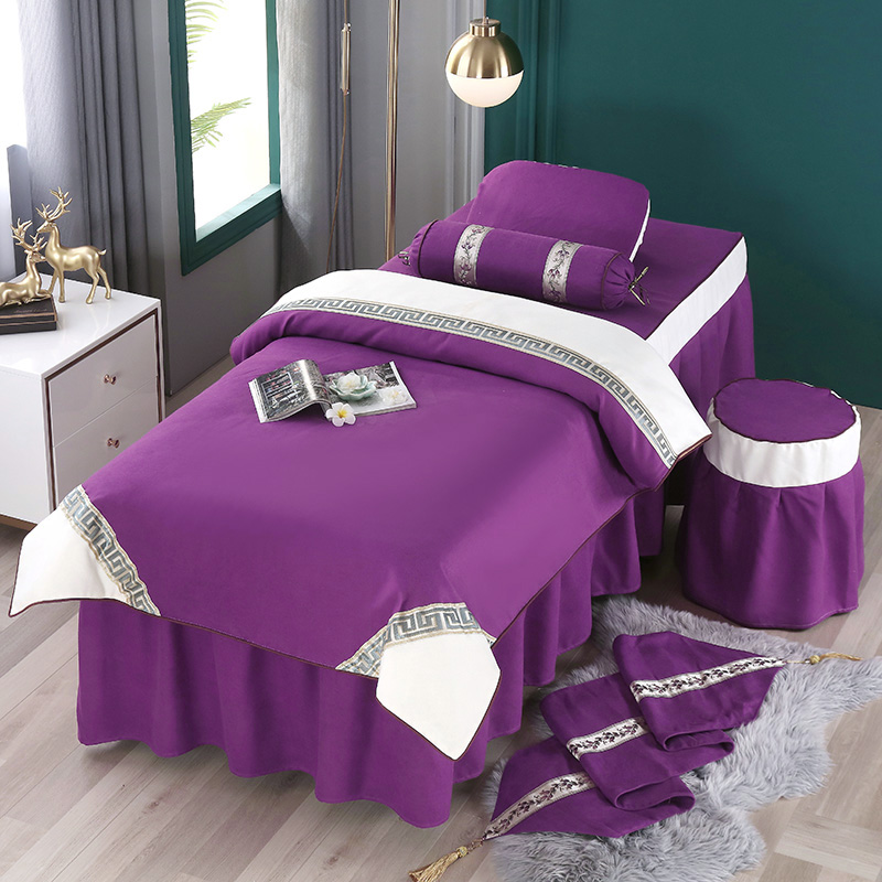 2021新款雪芙妮美容床罩--古色古香系列 60*180方头床罩四件套 古色古香-紫