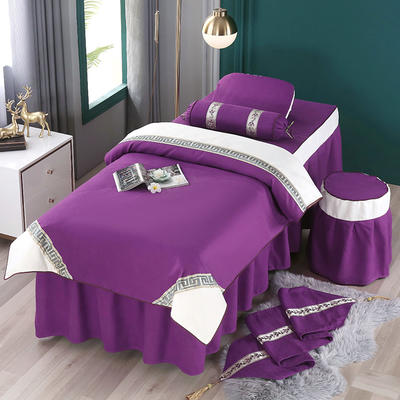 2021新款雪芙妮美容床罩--古色古香系列 60*180方头床罩四件套 古色古香-紫