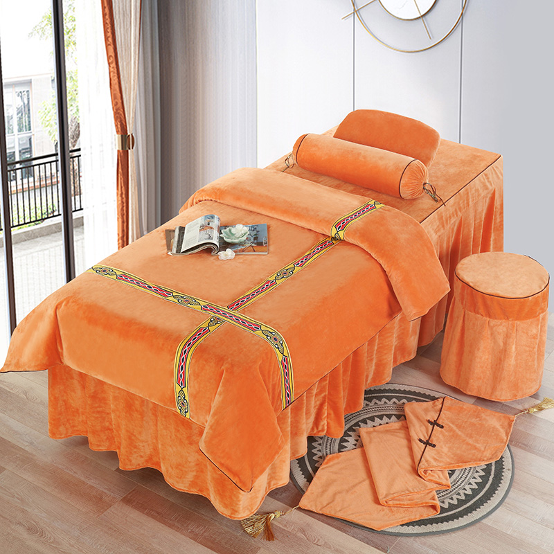 2021新款水晶绒美容床罩系列套件—灯火辉煌系列 60*180方头床罩四件套 灯火辉煌-橙色