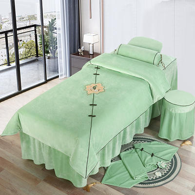 2021新款美容床罩（水晶绒款）--古韵新生 60*180方头床罩四件套 浅绿色