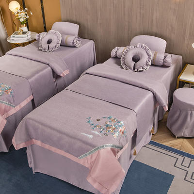 2021新款蚕丝麻美容床罩系列套件—春风拂面系列（风格二） 60*180方头床罩四件套 春风拂面-浅紫色