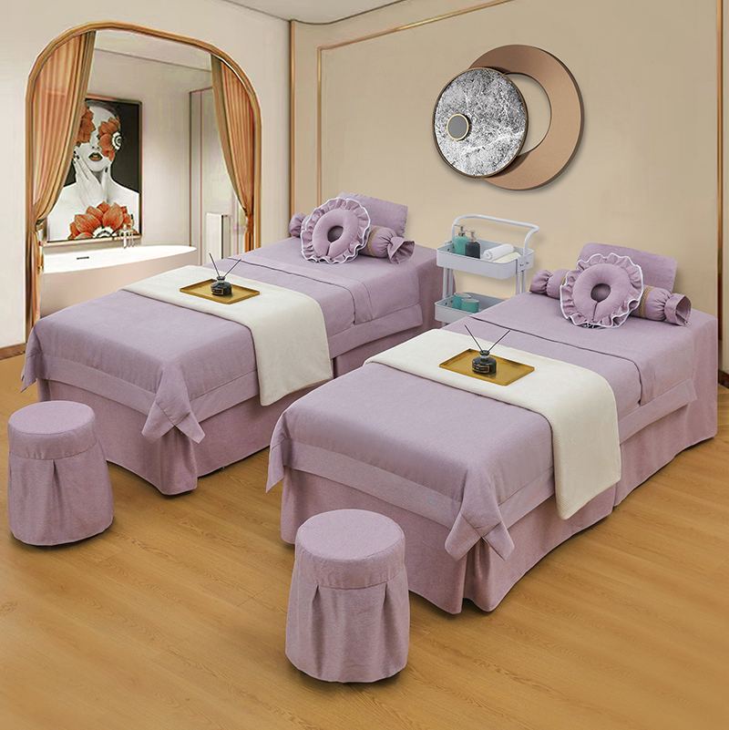 2022新款蚕丝麻美容床罩系列套件—宽边款 60*180方头床罩四件套 宽边款-紫色
