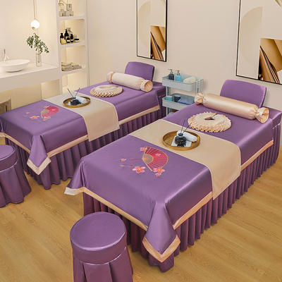 2023新款欧洲尼美容床罩系列套件—扇子款（此款控价188） 60*180方头床罩四件套 扇子款紫色