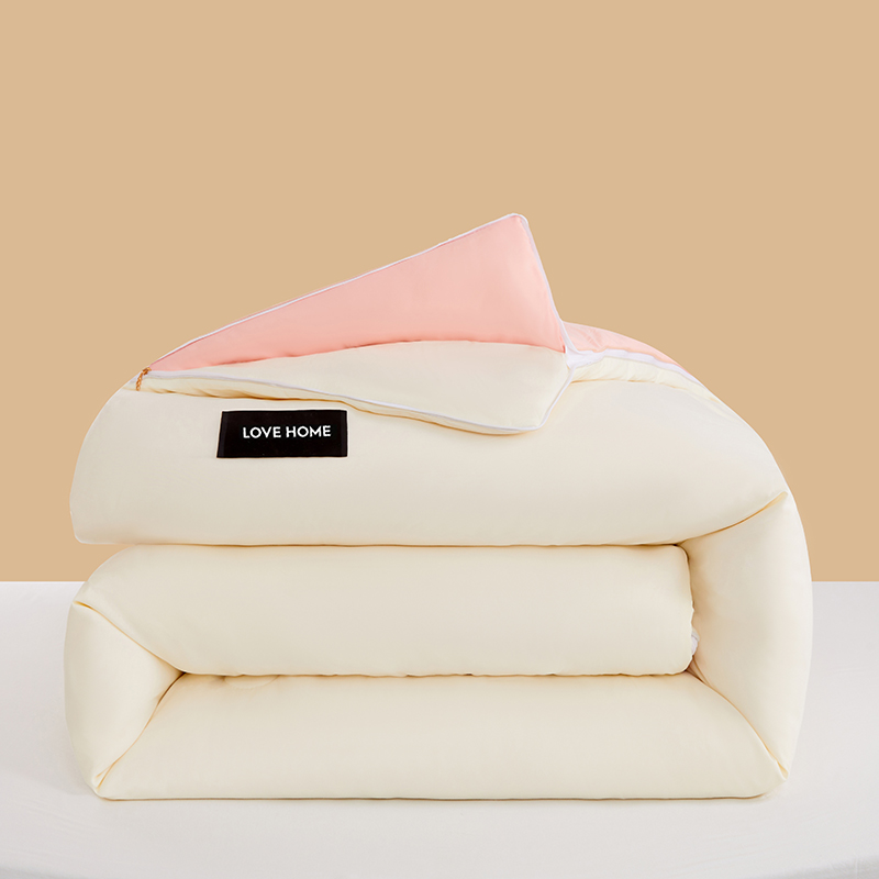 2025新款双拼贴标大豆子母被子被芯系列 卡其拼灰