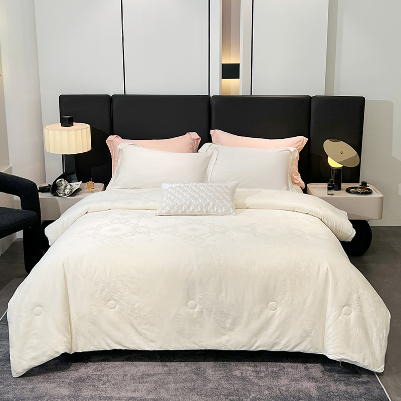 2025新款全棉60S提花大豆子母被冬被被子被芯 白色