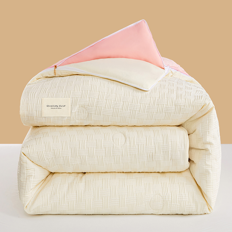 2025新款华夫格提花大豆子母被二合一冬被子被芯 米拼粉