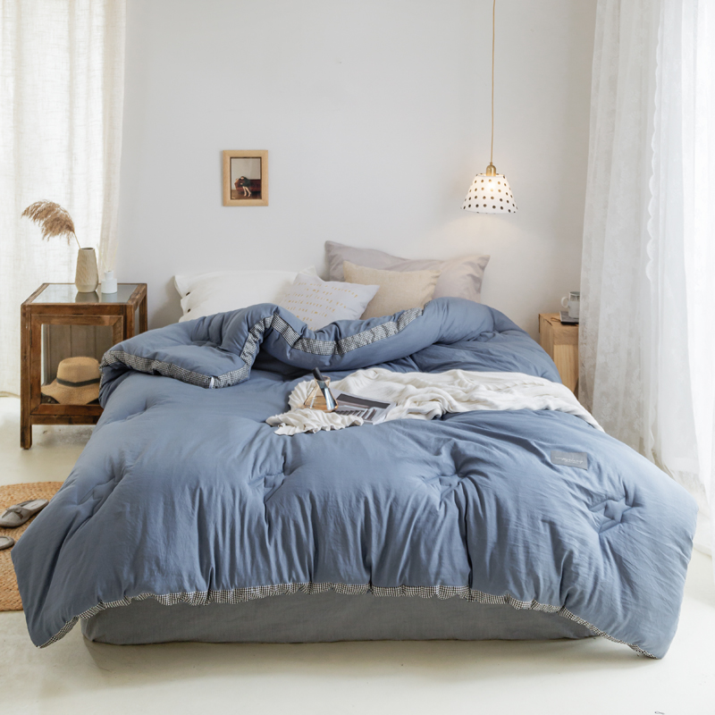 2025新款新疆棉花千鸟格立体秋冬被全棉水洗棉被子被芯 宝石兰