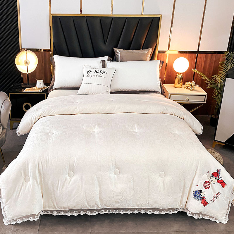 2025新款婚庆全棉肽元素提花棉花冬被子被芯 白色
