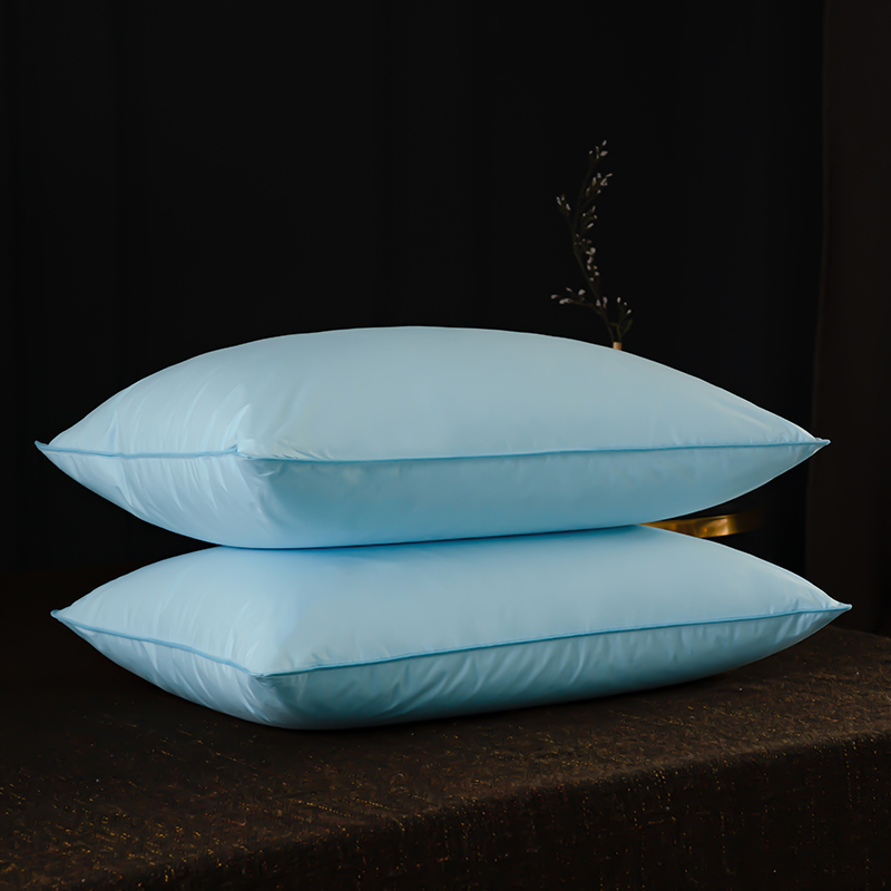 全棉白鹅毛枕头 白鹅绒枕芯枕头（48*74cm/只） 蓝色低枕