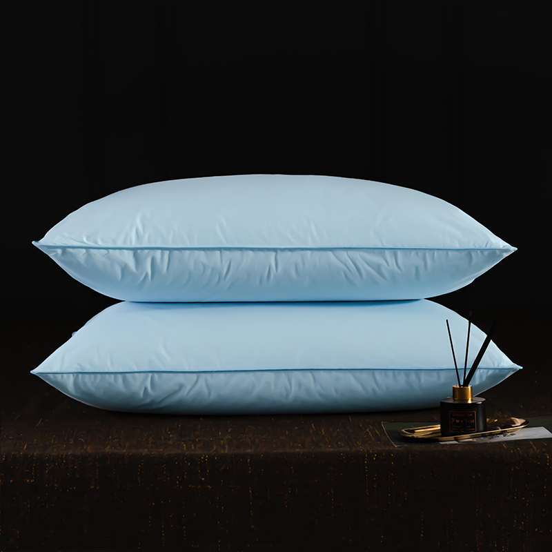 全棉羽绒枕-标准款 羽绒枕白鹅绒枕头枕芯（48*74cm/只） 蓝色中枕