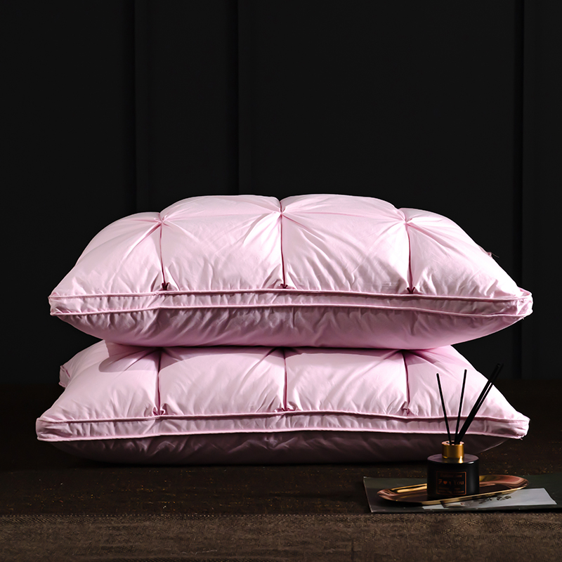 全棉羽绒枕-面包款 羽绒枕白鹅绒枕头枕芯（48*74cm/只） 粉色中枕