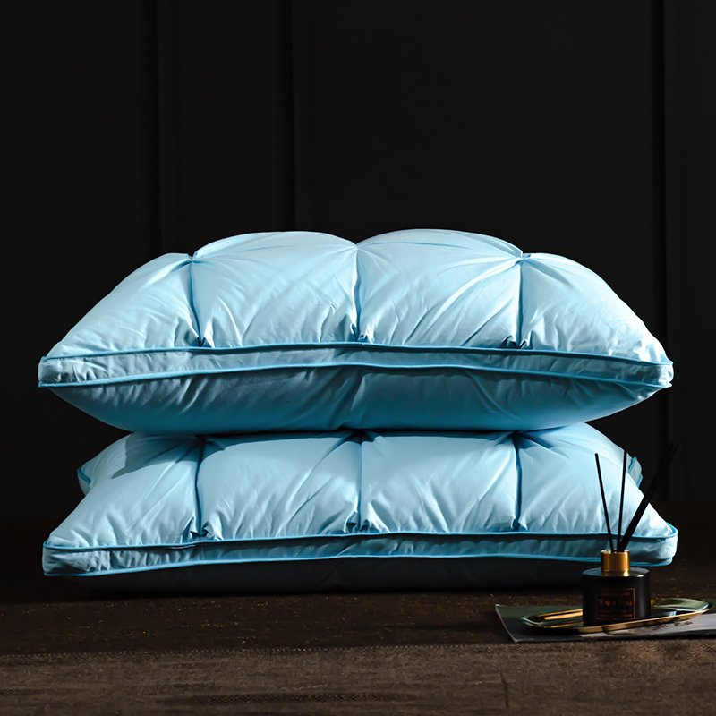 全棉羽绒枕-面包款 羽绒枕白鹅绒枕头枕芯（48*74cm/只） 蓝色低枕