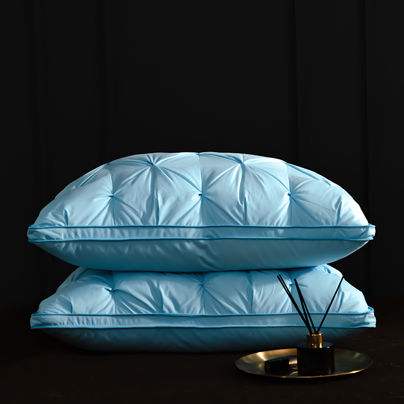 全棉羽绒枕-扭花款 羽绒枕白鹅绒枕头枕芯（48*74cm/只） 蓝色中枕