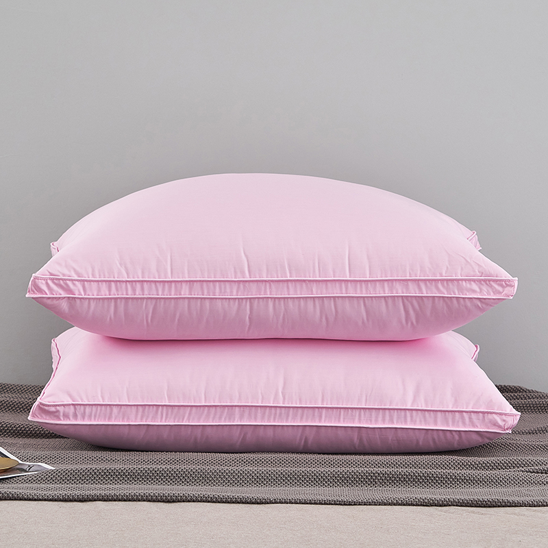 80支柔赛丝三层羽绒枕-立体款 羽绒枕白鹅绒枕头枕芯（48*74cm/只） 粉色中枕