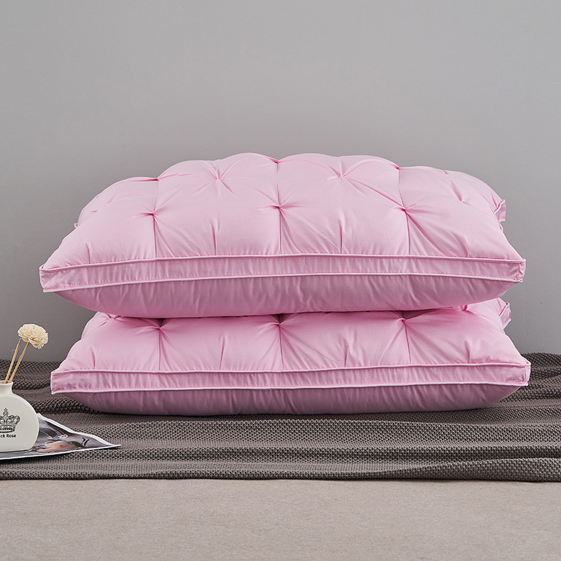 80支柔赛丝三层羽绒枕-扭花款 羽绒枕白鹅绒枕头枕芯（48*74cm/只） 粉色中枕